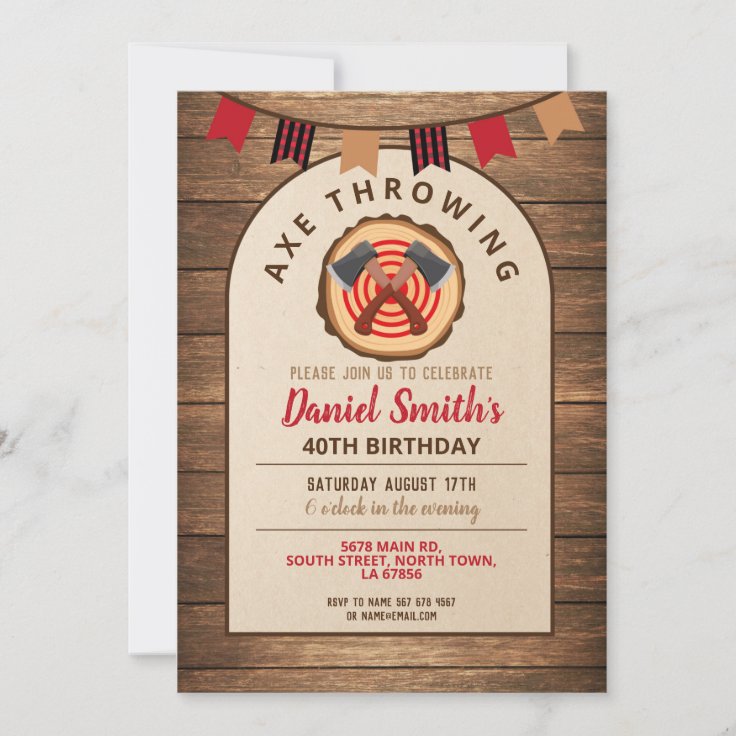Axe Throwing Birthday Lumberjack Fun Wood Invite Zazzle