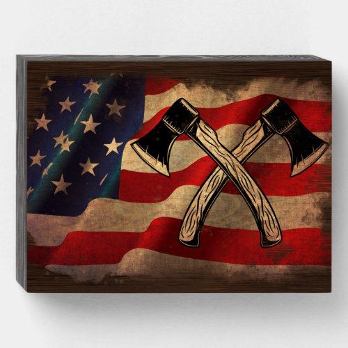 Axe Throwing Gift American Flag Wooden Box Sign