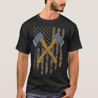 Axe Throwing Hatchet American Flag Tree Vintage T-Shirt