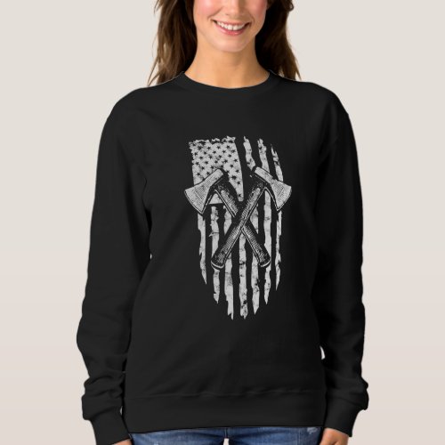 Axe Throwing Hatchet American Flag Tree Vintage  T Sweatshirt