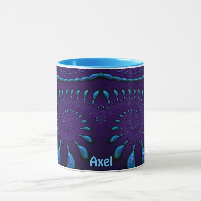 AXEL ~ GLOSSY 3D Zany Blue Fractal ~ Mug (Center)