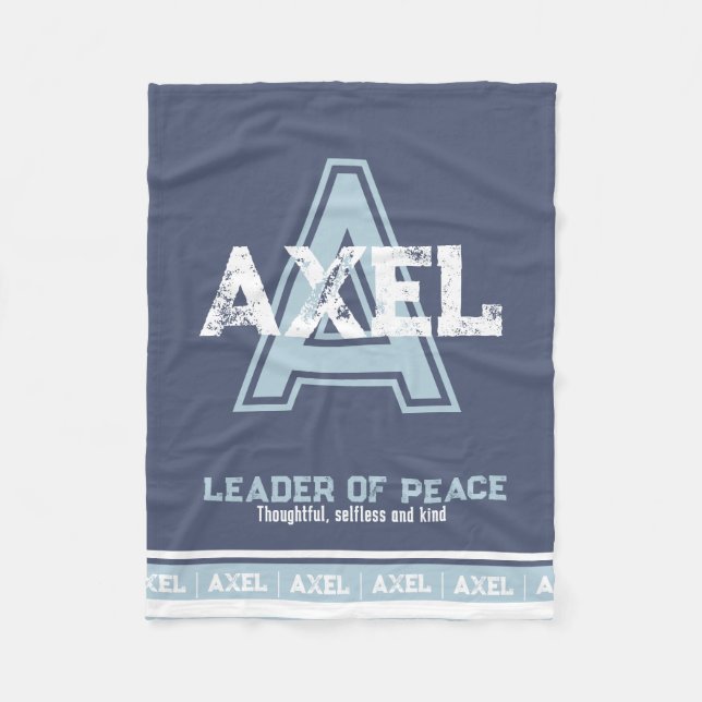 Axel name meaning sports monogram blue white fleece blanket (Front)