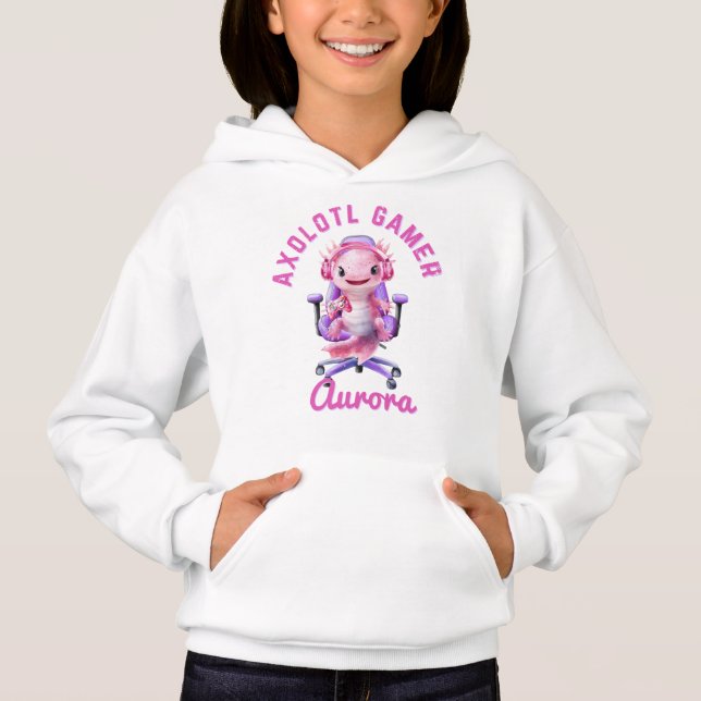 Axelotl Cozy Gamer Girl Pink Cute Axolotl Name Hoodie (Front)
