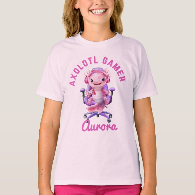 Axelotl Cozy Gamer Girl Pink Cute Axolotl Name T-Shirt (Front)
