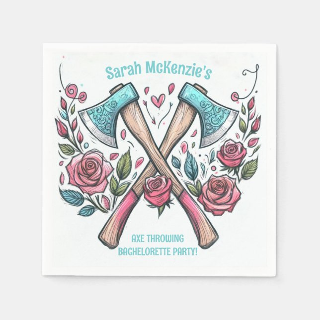 Axes & Roses - Axe Throwing Bachelorette Party Napkins (Front)