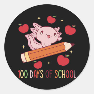 Axolotl 100 Days of Scool with Pencil Walking Classic Round Sticker