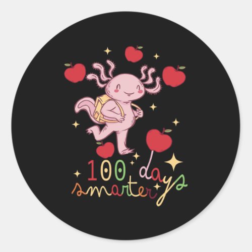 Axolotl 100 Days Smarter with Pencil Walking Fish Classic Round Sticker