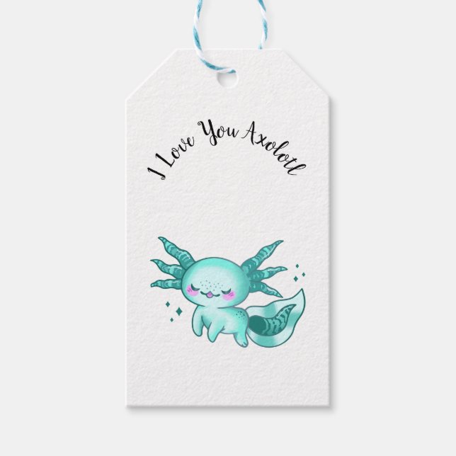 Axolotl Adorable Cute Cartoon Like Love Pun Gift Tags (Front)
