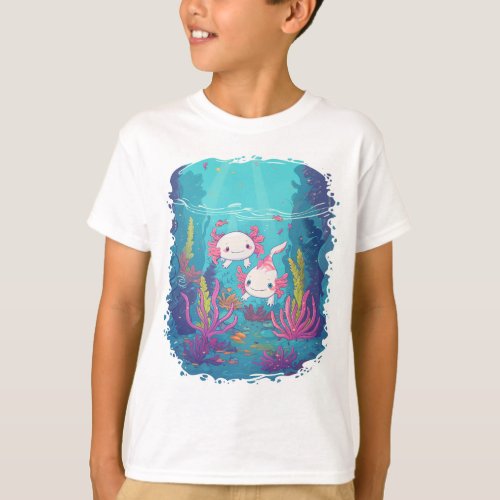 Axolotl Adventures Cute Cartoon Animal T_shirt