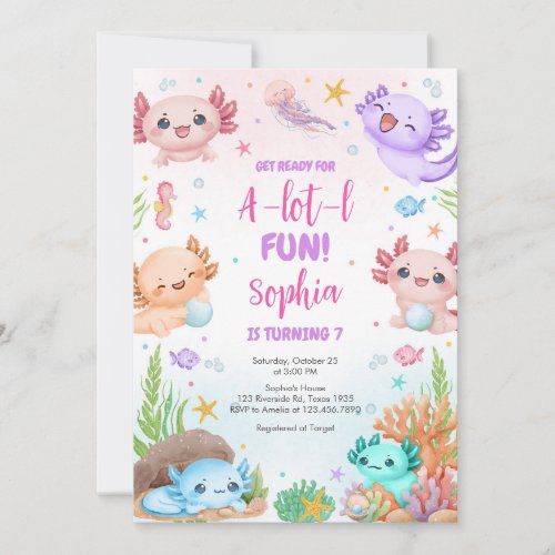 Axolotl Alotl Fun Birthday Party Invitation