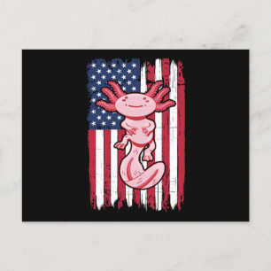 Axolotl American Flag Gift USA 4th of July Animals Postcard