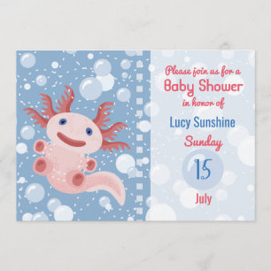 Axolotl and the Bubbles - Blue Water Baby Shower Invitation