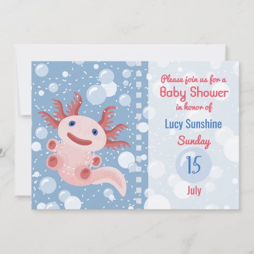 Axolotl and the Bubbles _ Blue Water Baby Shower Invitation