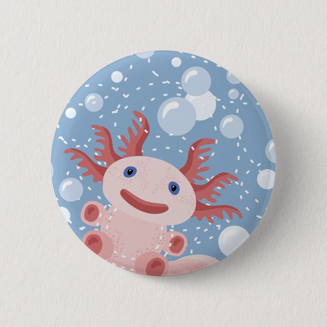 Axolotl and the Bubbles Bold Vector Design Button (Front)