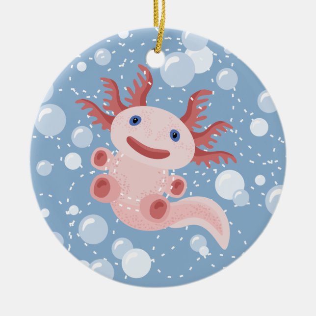 Axolotl and the Bubbles Bold Vector Design Ceramic Ornament (Front)