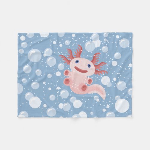Axolotl and the Bubbles Bold Vector Design Fleece Blanket