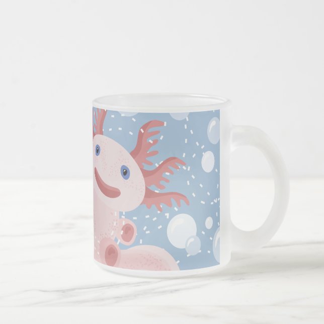 Axolotl and the Bubbles Bold Vector Design Frosted Glass Coffee Mug (Right)