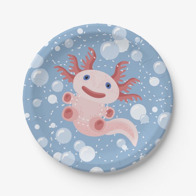 Axolotl and the Bubbles Bold Vector Design Paper Plates (Front)