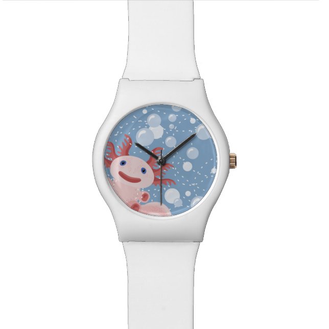 Axolotl and the Bubbles Bold Vector Design Wrist Watch (Close Up)