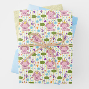 Axolotl Aquarium Girl Wrapping Paper Sheets