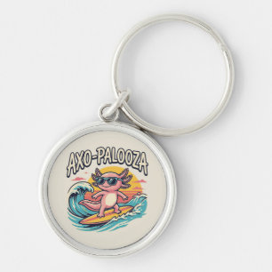 Axolotl Axo-Palooza parody 90s style surfing beach Keychain
