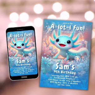 Axolotl Birthday Invitation Neon Boy Axolotl Party