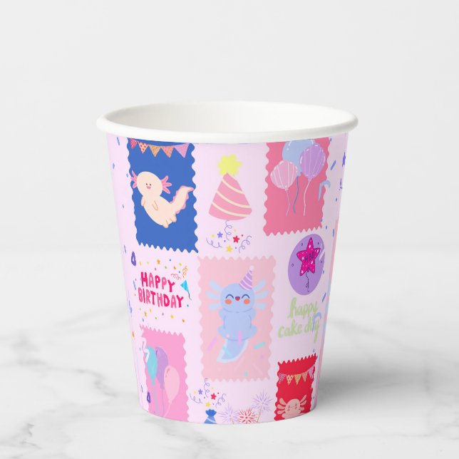 Axolotl birthday paper cups (Front)