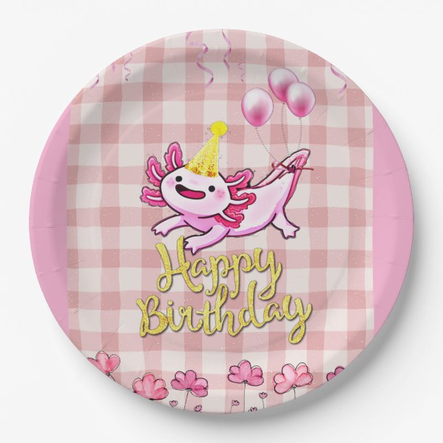 Axolotl birthday  paper plates (Front)