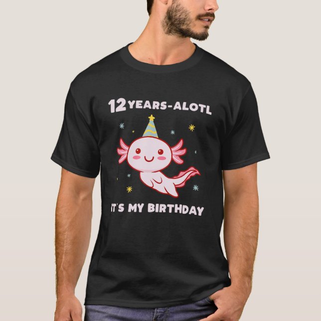 Axolotl Birthday Party Hat 12 Years Old 12th Bday  T-Shirt (Front)