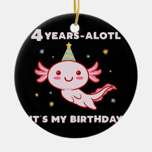 Axolotl Birthday Party Hat 4 Years Old 4th BDay Ceramic Ornament