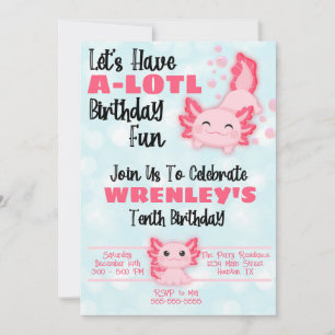 Axolotl Birthday Party Invitation Pink