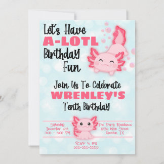 Axolotl Birthday Party Invitation Pink