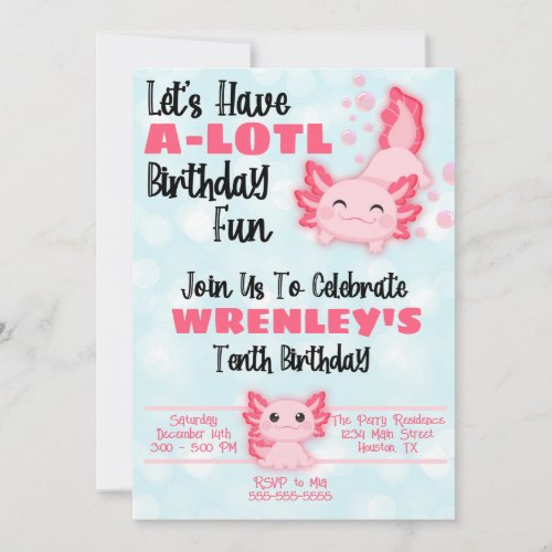 Axolotl Birthday Party Invitation Pink