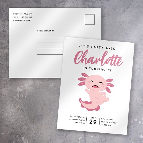 Axolotl Birthday Party Invitation Postcard
