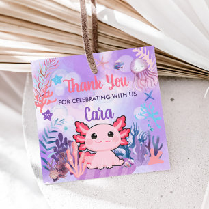 Axolotl Birthday Party Square Favor Tags
