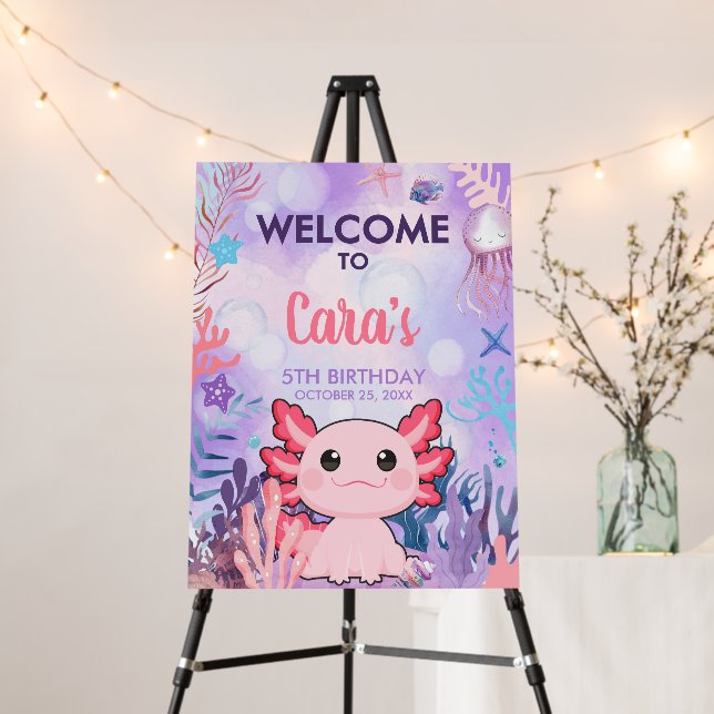 Axolotl Birthday Party Welcome Sign (In Situ (Stand))