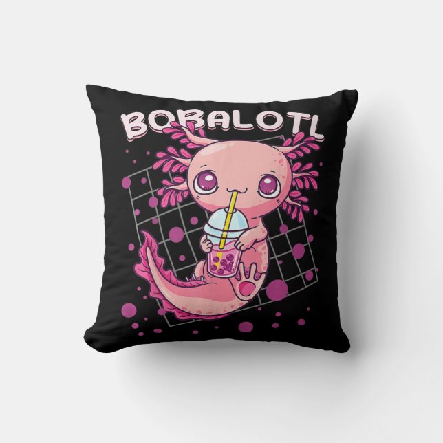Axolotl Boba Tea Bubble Tea Kawaii Anime Japanese  Throw Pillow (Front)