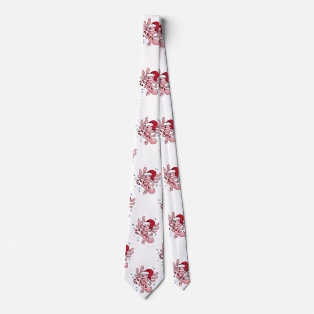 Axolotl Christmas Candycane Neck Tie (Front)
