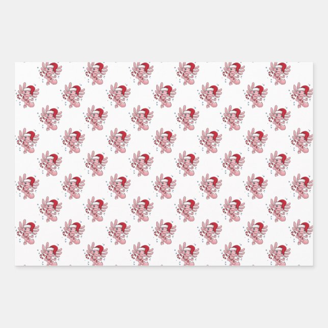 Axolotl Christmas Candycane Wrapping Paper Sheets (Front)