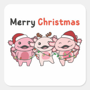 Axolotl Christmas Cute Axolotls Merry Christmas Square Sticker