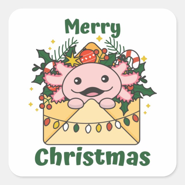 Axolotl Christmas Letter Winter Animals Axolotls Square Sticker (Front)