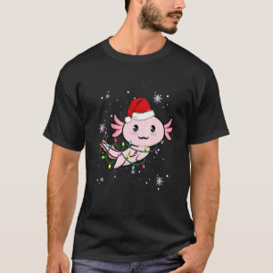 Axolotl Christmas Lights Led Santa Hat Christmas T-Shirt