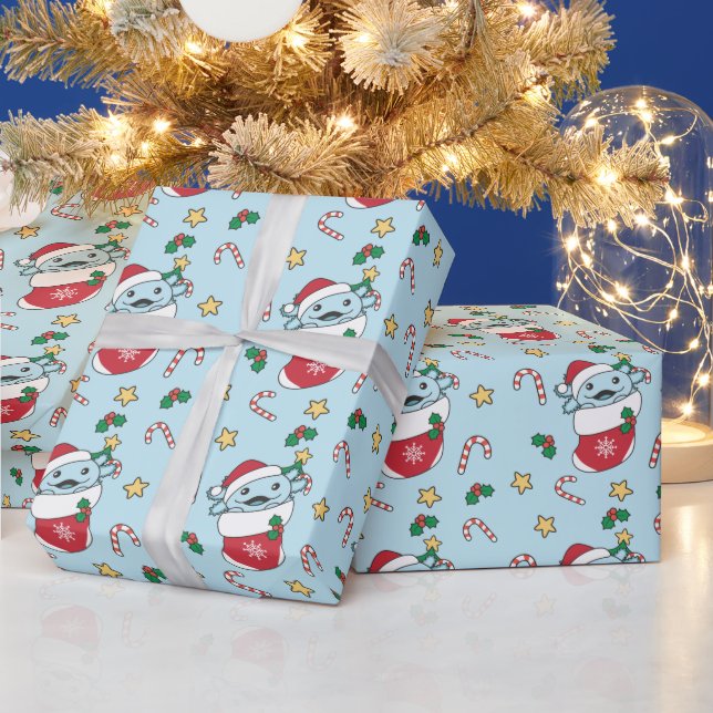 Axolotl Christmas Snow Winter Animals Axolotls Wrapping Paper (Holidays)