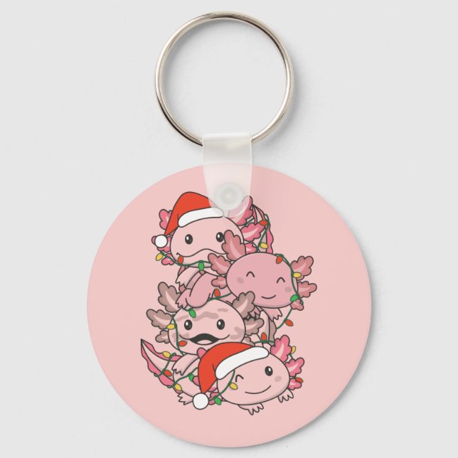 Axolotl Christmas Tree Christmas Animals Axolotls  Keychain (Front)