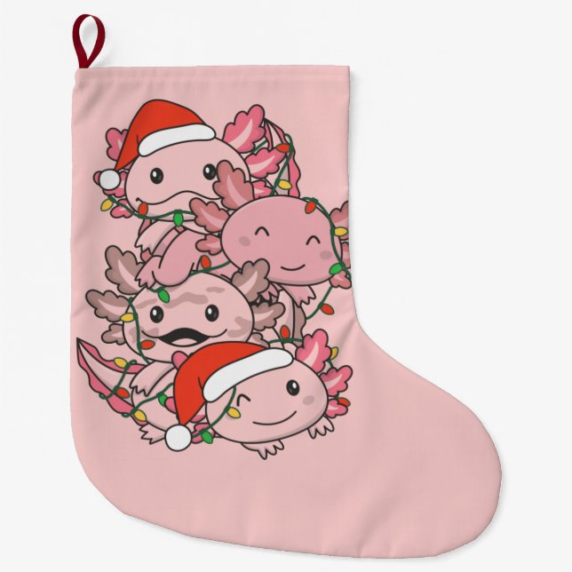 Axolotl Christmas Tree Christmas Animals Axolotls  Large Christmas Stocking (Front)