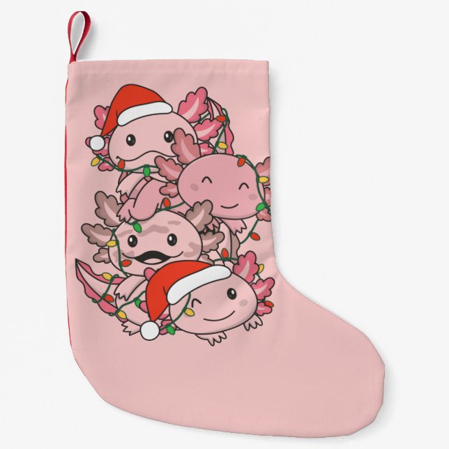Axolotl Christmas Tree Christmas Animals Axolotls  Small Christmas Stocking (Front)