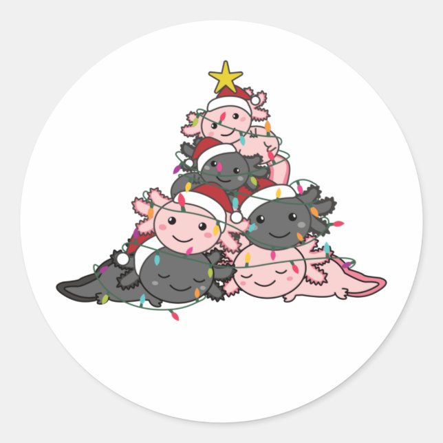 Axolotl Christmas Tree Funny Animal Christmas Clas Classic Round Sticker (Front)