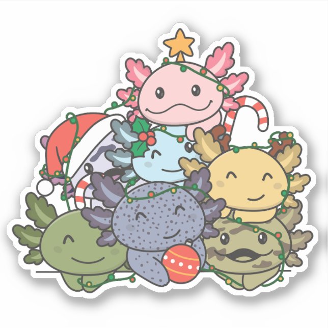Axolotl Christmas Tree Funny Animal Christmas Sticker (Front)