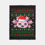 Axolotl Christmas Ugly Sweater Santa Axolotl Head  Fleece Blanket