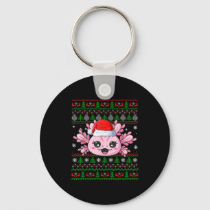 Axolotl Christmas Ugly Sweater Santa Axolotl Head Keychain